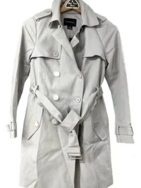 Club Monaco Light Gray Double-Breasted Trench Coat with Belt